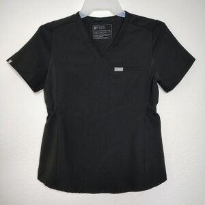 FIGS Technical Collection Black Scrub Top Sz Xs Short Sleeves Pocket